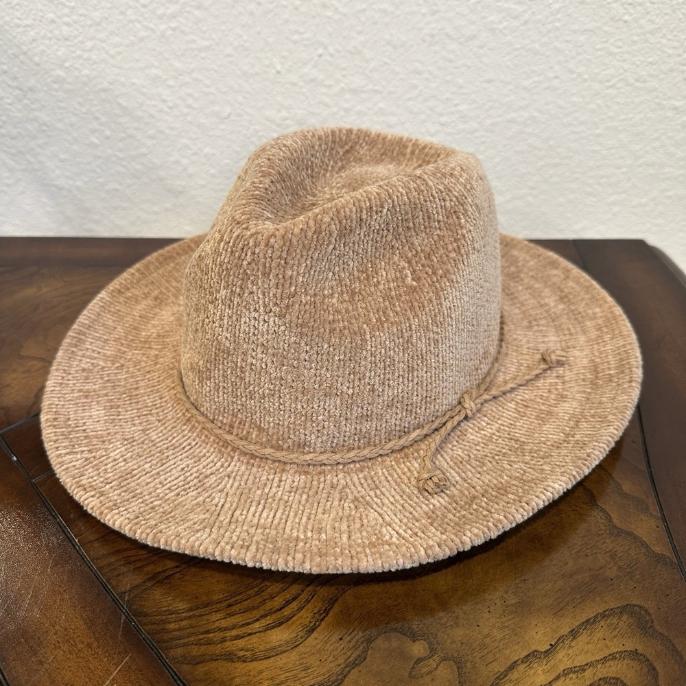 Anthropologie Velvet Floppy Soft Chenille Sun Hat Taupe One Size Adjustable NWT
